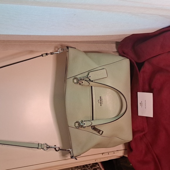 🥰Coach Prairie Soft Seafoam Green Pebble Leather Satchel/Crossbody Like New - Picture 3 of 11
